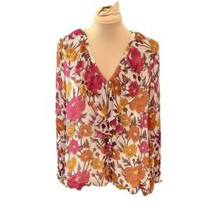 Massimo Dutti (Zara) SZ 8 100% Silk Floral Peasant Blouse Cottagecore Fairy